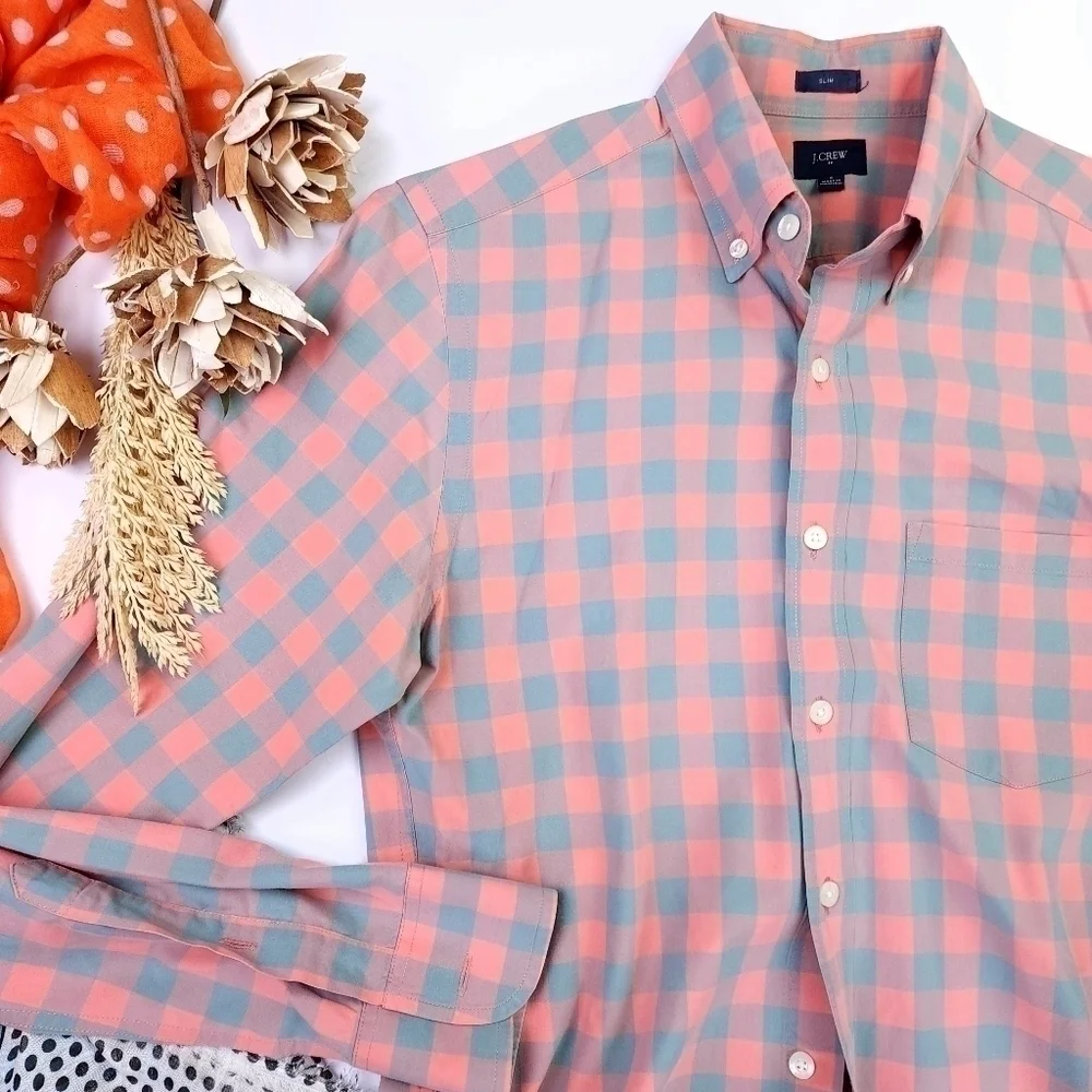 J. CREW Men's Pink Blue Green Plaid Sz S